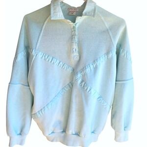 Lavon By Cheerful Corp Pastel Blue Collared Button Neck Sweatshirt Sweater Top M